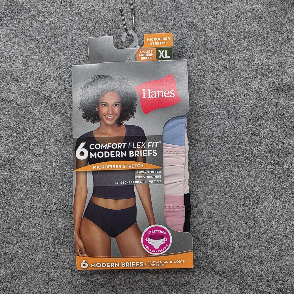 Hanes Panties Womens XL Multicolor Brief Microfiber Stretch Tagless 6-Pack NWT